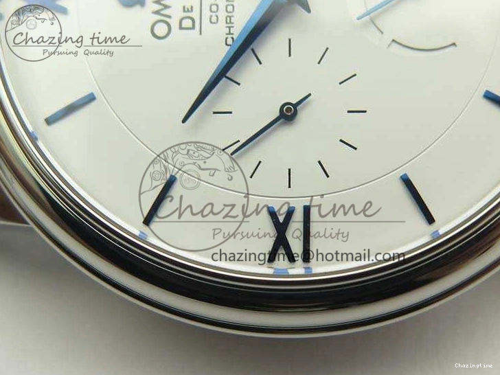 0514 Fashionable De Ville Prestige Real Power Reserve SS TW 1:1 Best Edition White Dial Blue Markers On Leather Strap A 8094